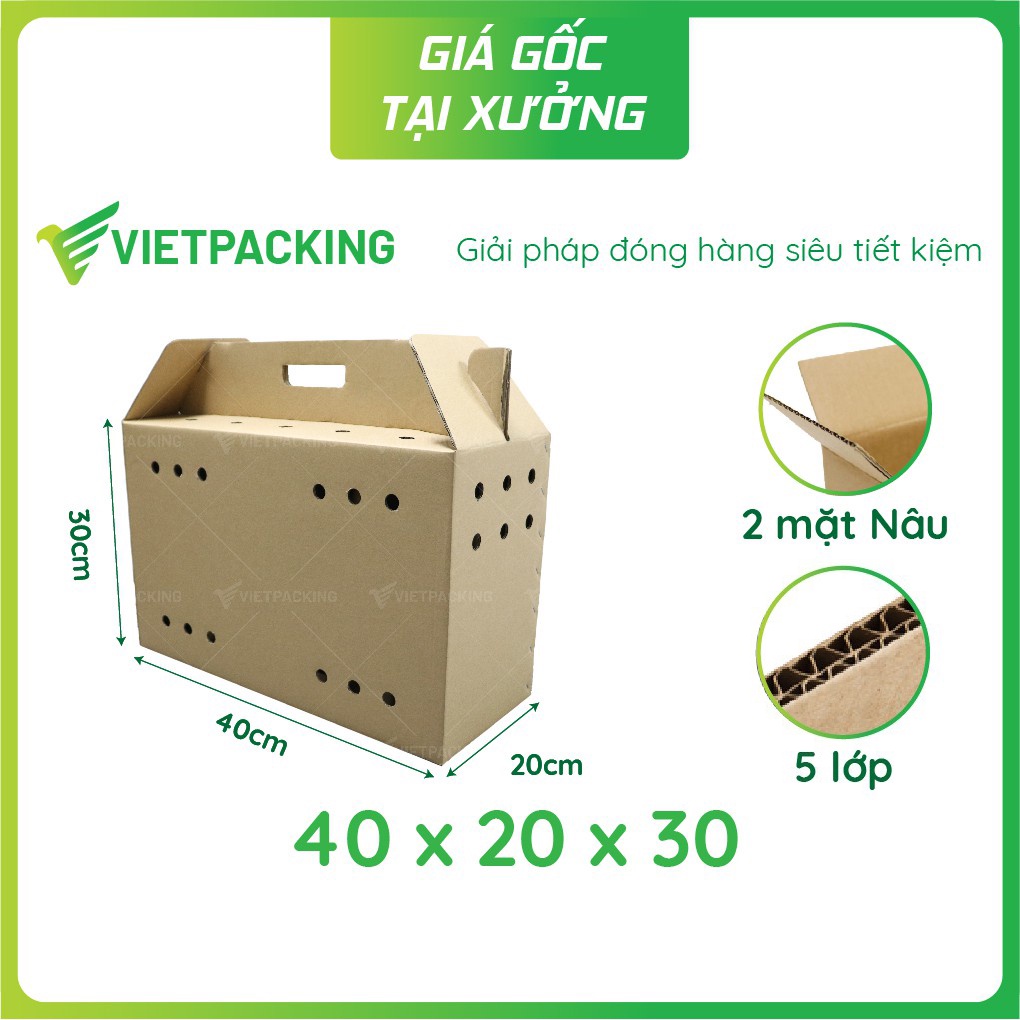 5 thùng carton có quai trơn 40x20x30cm không in đựng gà, thú cưng, đựng trái cây (Sao chép)