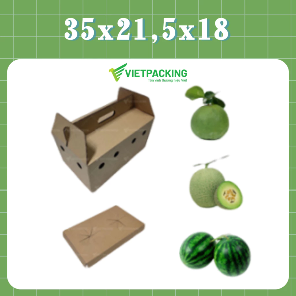35×21,5×18 Thùng carton có quai xách đựng bưởi, dưa, hoa quả, giấy cứng đẹp, chắc chắn (Combo 5 )